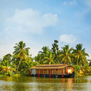 Moored Houseboat on Kerala backwaters, India
